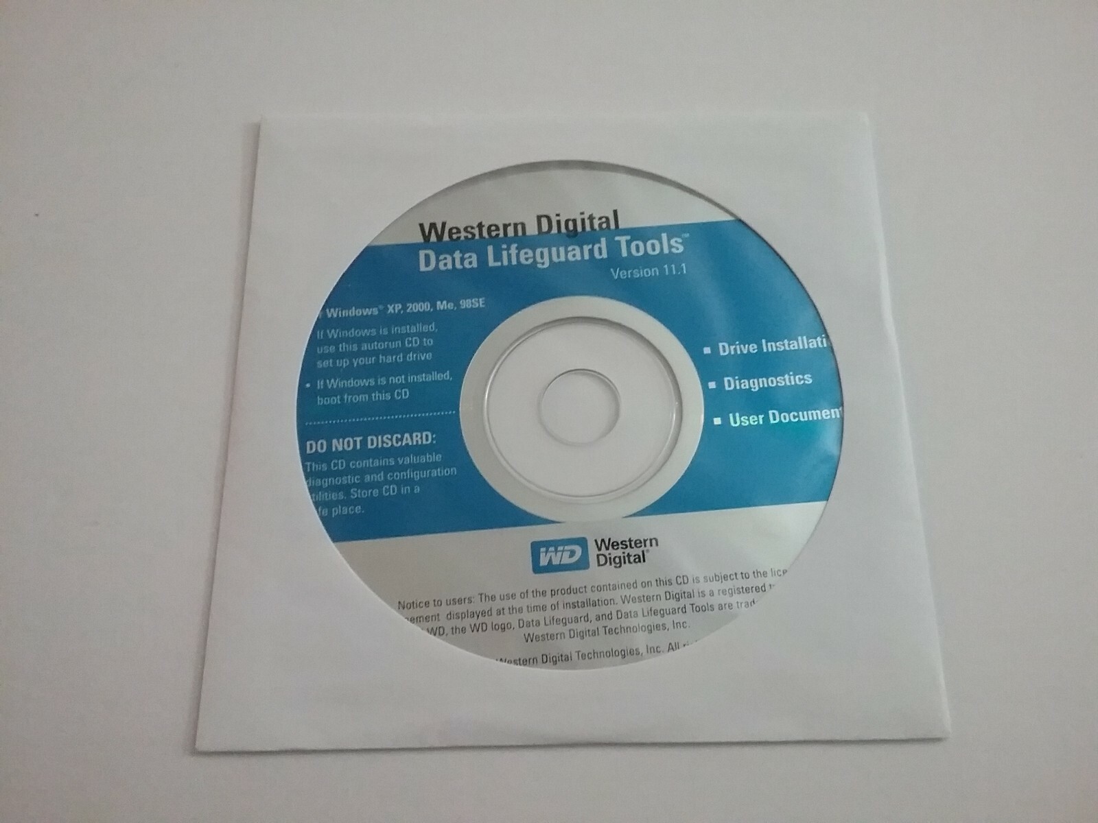 Western Digital Data LifeGuard Tools Version 11.1 WindowsXP, 2000, ME, 98SE