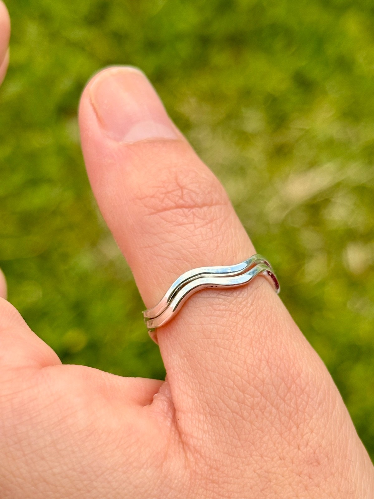 hand made fine silver 999. stacking Minimalist thin ring Big waves . 1 ring