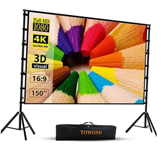 Projector Screen and Stand, 150 inch Indoor Outdoor Projection Screen,