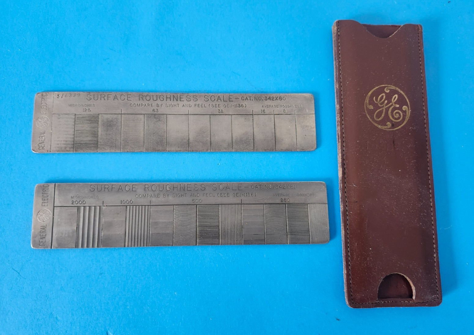 General Electric Vtg. Surface Roughness Scale Gages No. 342x60 & 342x61 + case