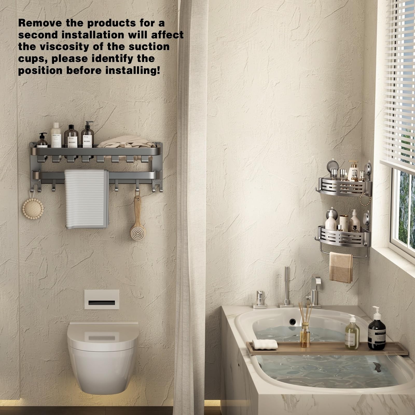 VOLPONE Corner Shower Caddy Suction Cup Shelf No Silver