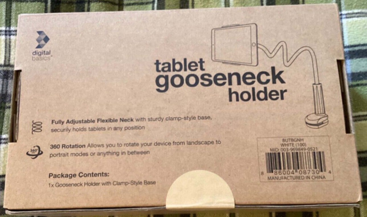 NIB Digital Basics Tablet Gooseneck Holder with Clamp-style Base