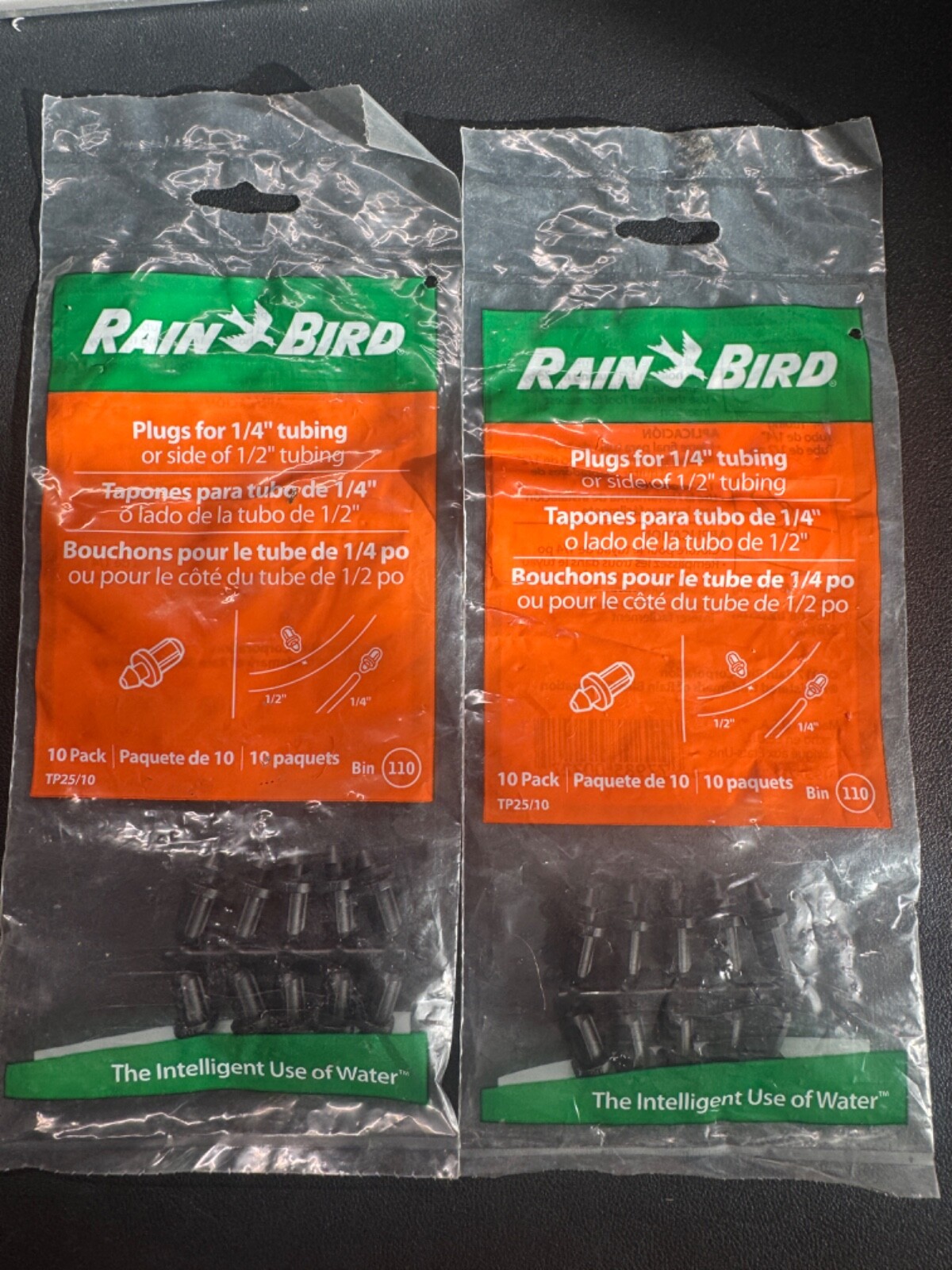 2 New 10 Pks of Rain Bird  Drip Irrigation Tubing Plug  1/4 in   # TP25/10