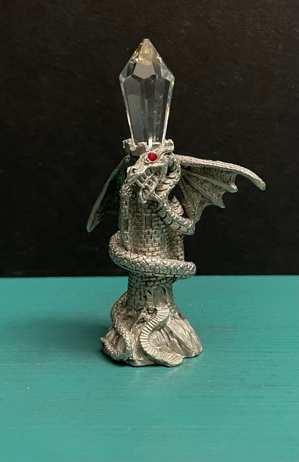 CCI Comstock Pewter Dragon Castle Crystal Prism Tower Diorama Mini Ar Figurine