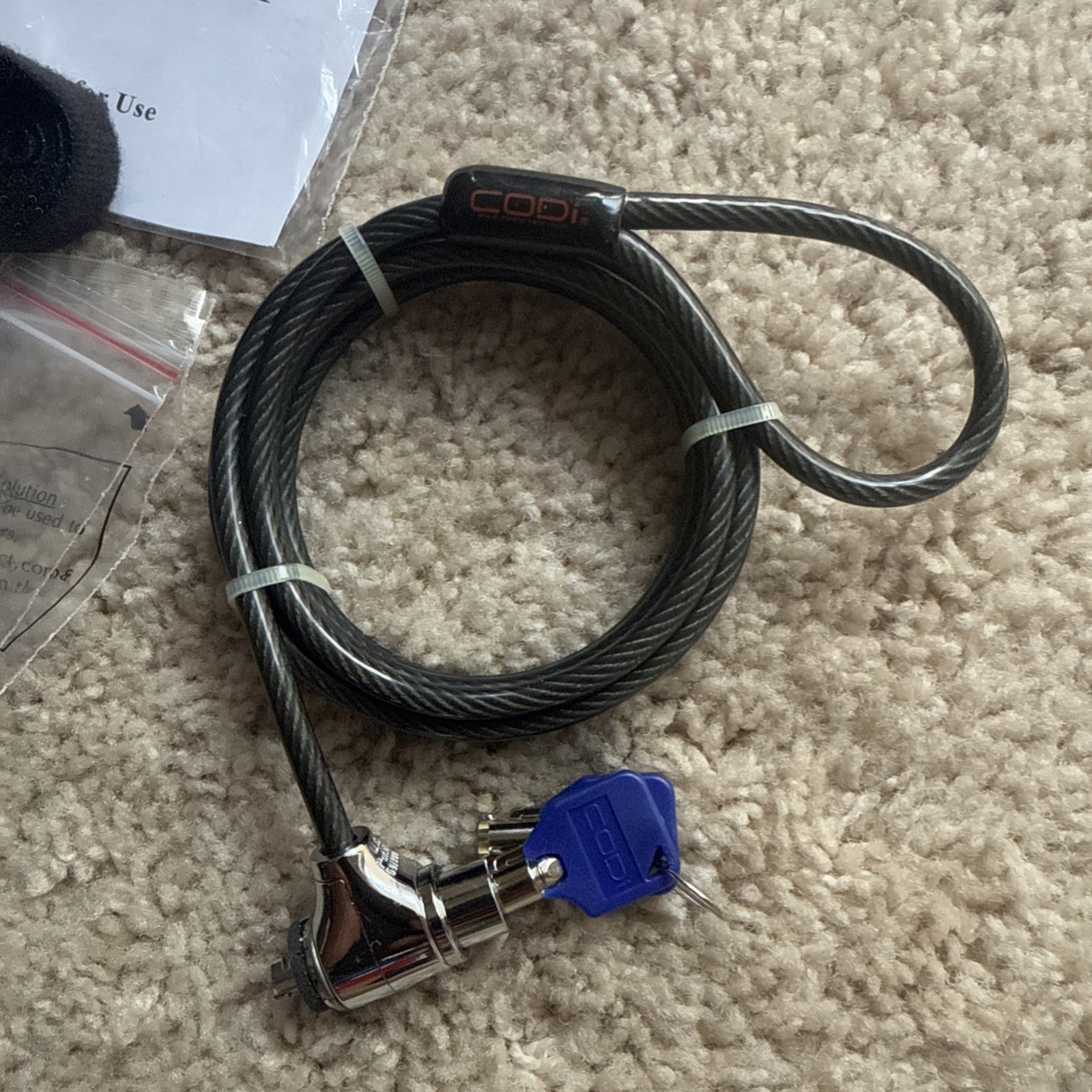 NEW CODi Key Cable Lock - for Laptop / Notebook - Black [NEW]