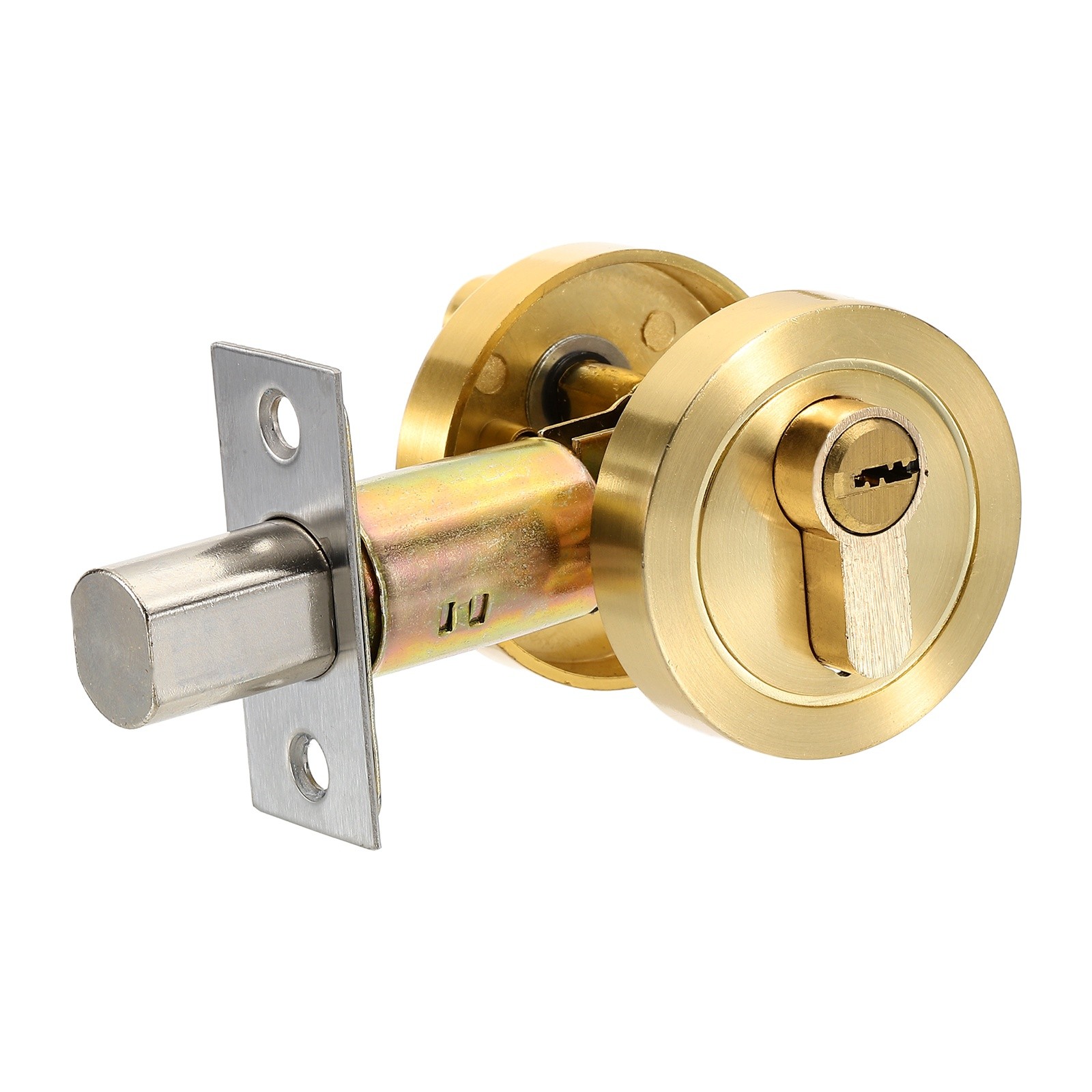 Round Single Cylinder Deadbolt Door Lock Stainless Steel Lock Gold