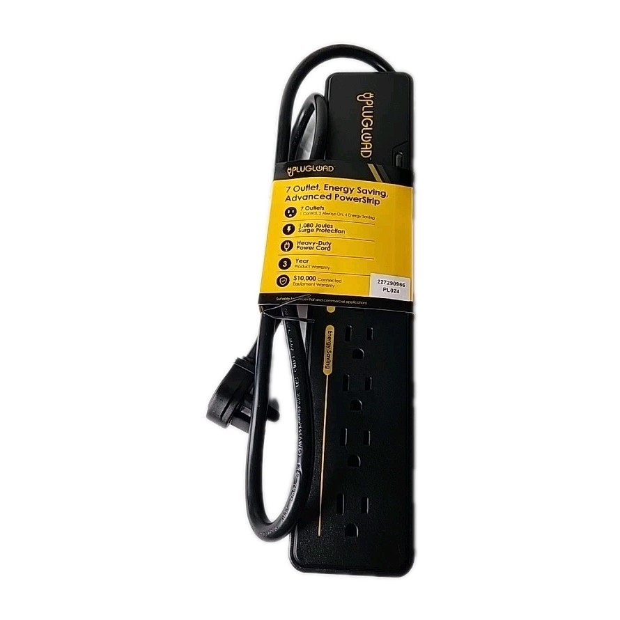NEW PlugLoad 7 Outlet Energy Saving Advanced Power Strip Heavy Duty 36" Cord Blk