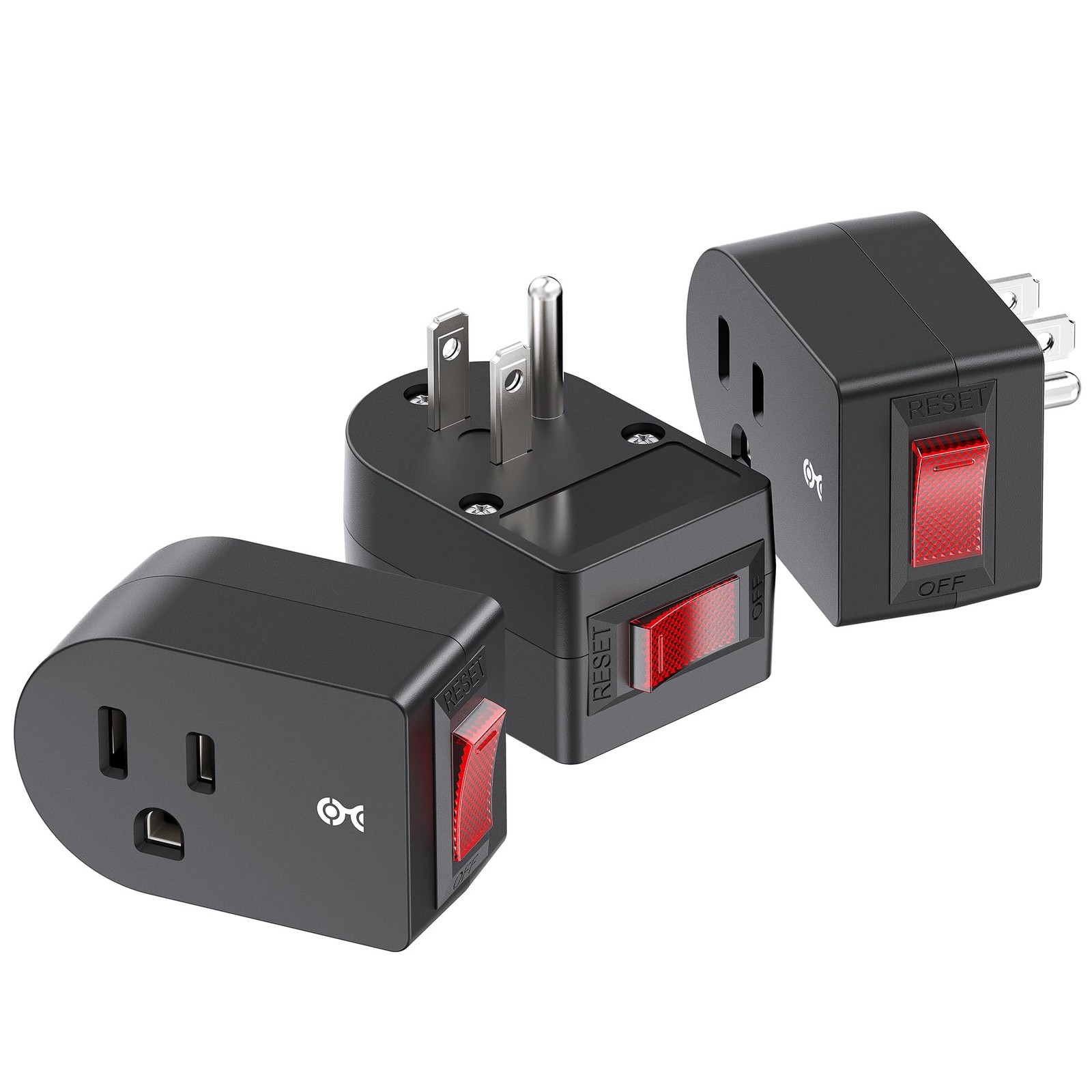 3-Pack Grounded Outlet Switch with On Off, Plug Switch On Off, Single , Black