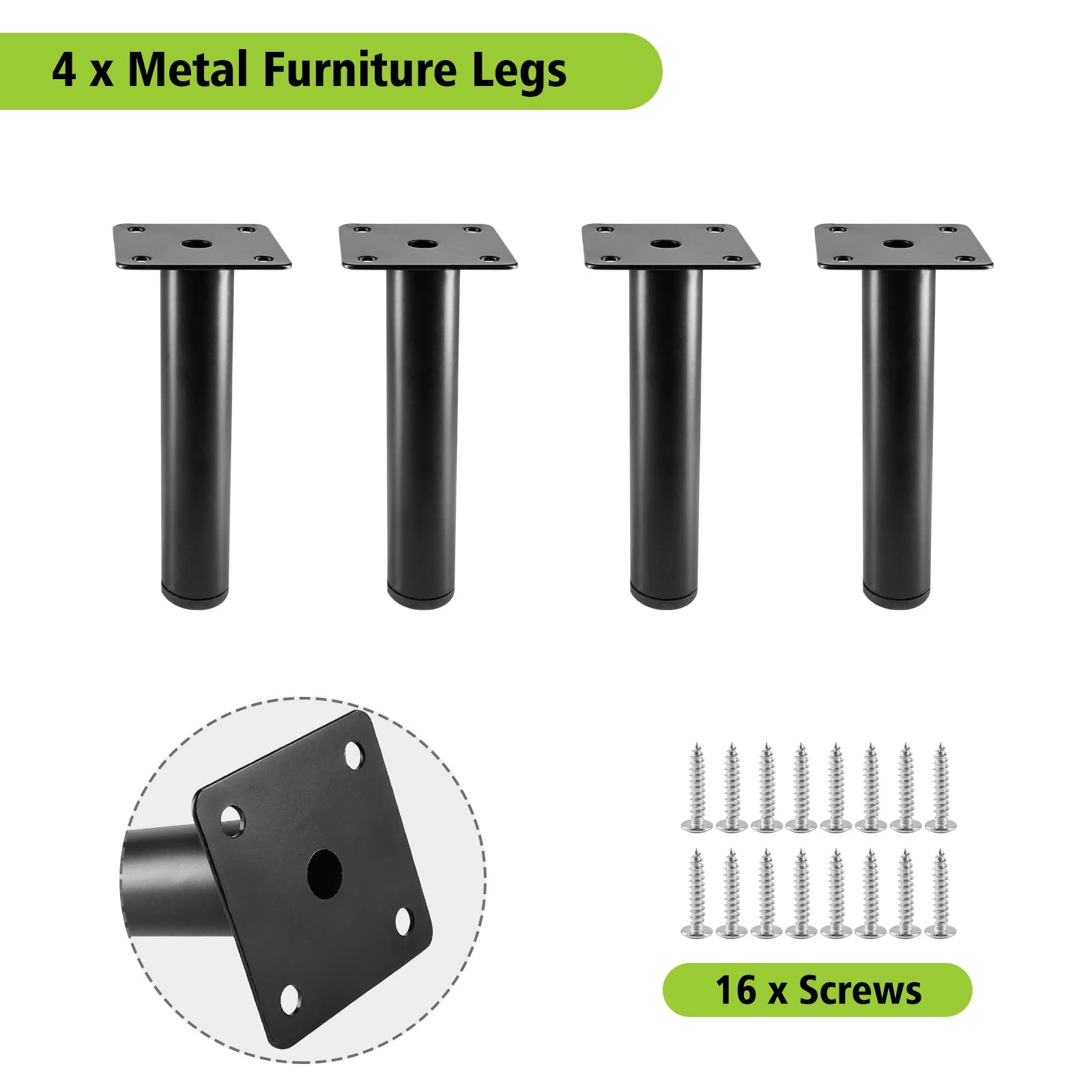 Masendelk Black Furniture Legs 5 Inch / 130mm, 4pcs Modern Sofa Legs Cabinet ...