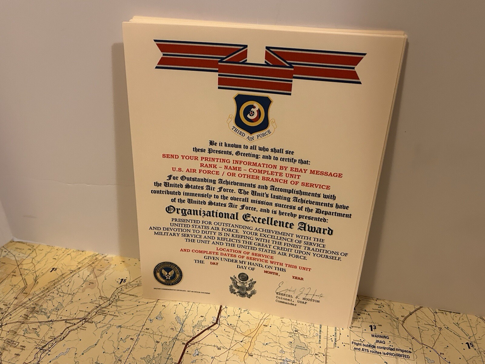 U.S. AIR FORCE / 3RD AIR FORCE - ORGANIZATIONAL EXCELLENCE AWARD CERTIFICATE