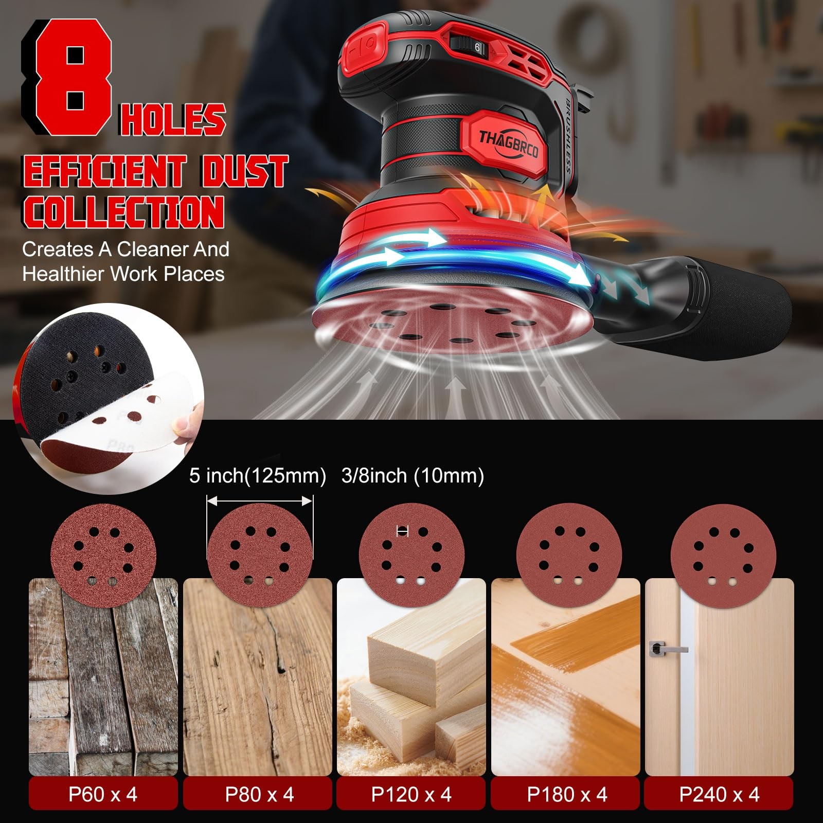 Cordless Orbital Sander Compatible For Milwaukee 18V, Electric Orbit Sander w...