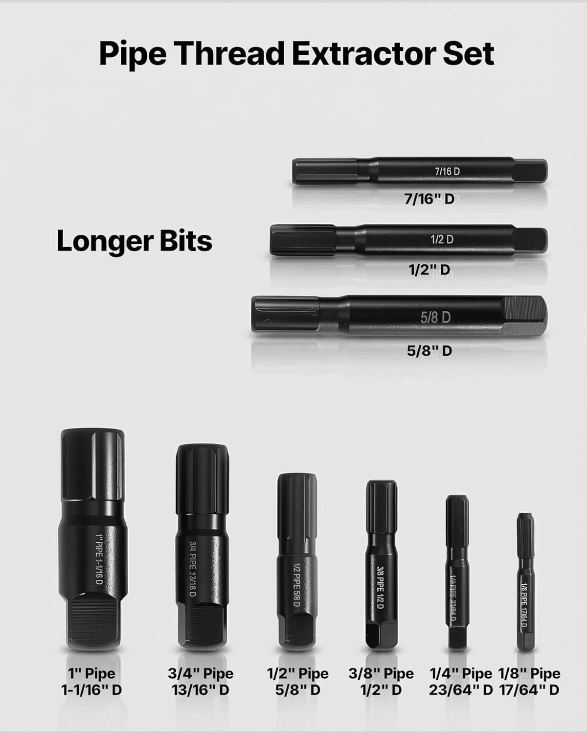 Pipe Extractor Set, 9 Pieces Heavy Duty Steel Broken Pipe Extractors, with Solid