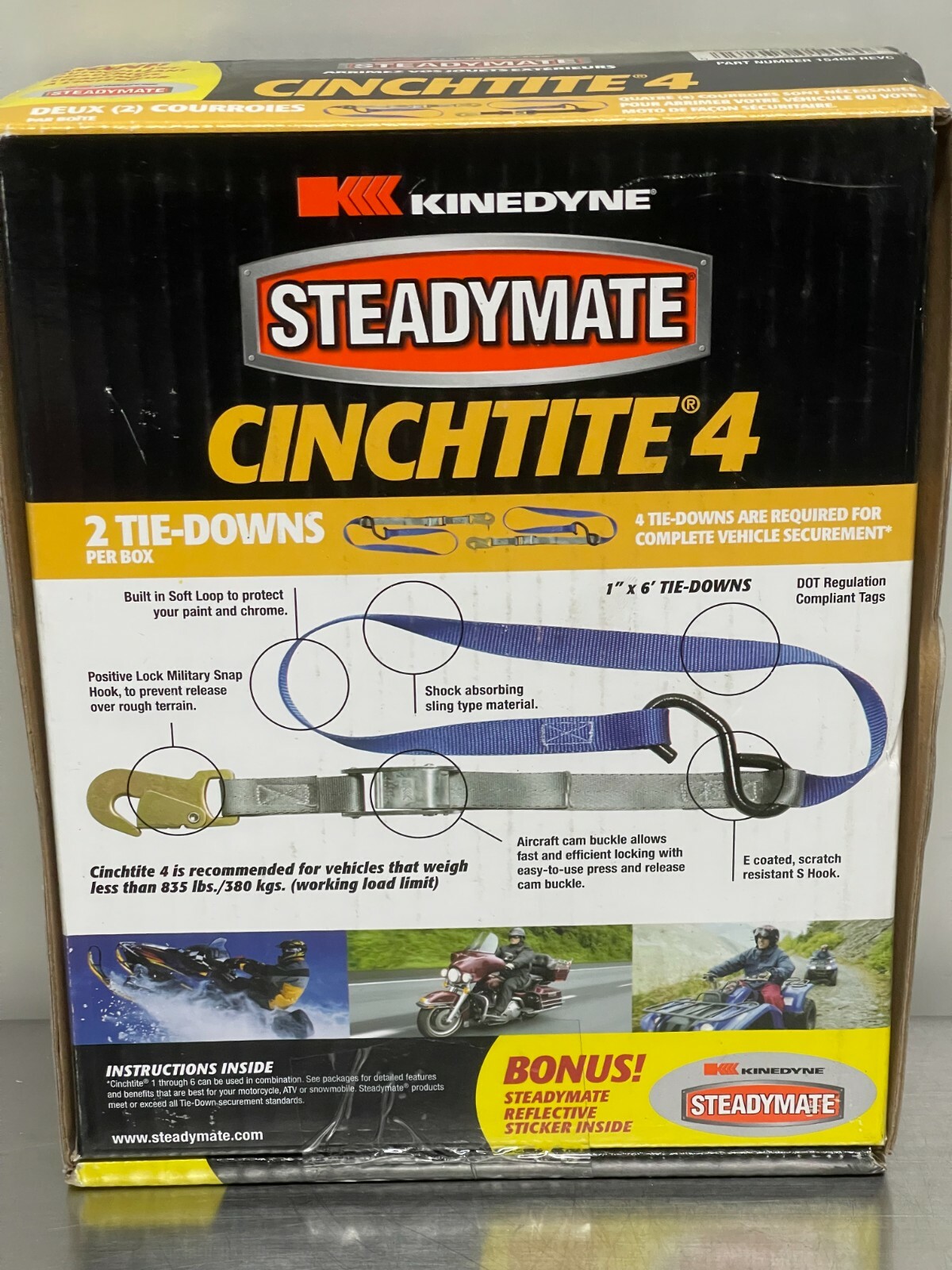 SteadyMate Cinchtite-4 S & Snap Hook Cam Buckle Tie-Down Straps