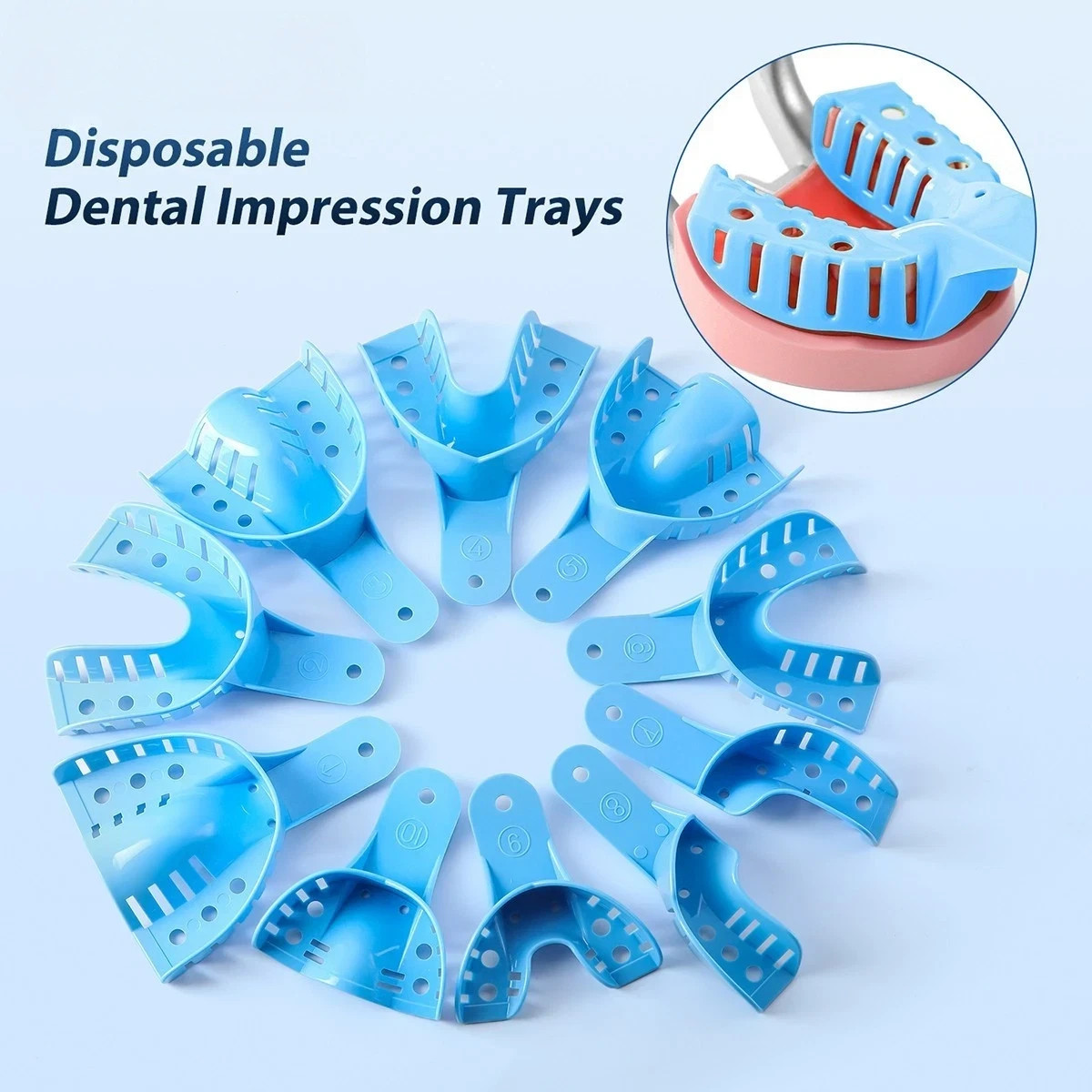 10 Pc/Set Dental Disposable Plastic Impression Trays Blue Plastic Denture