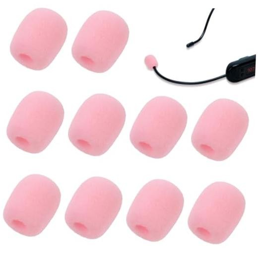10 Pcs Pink Microphone Windscreen Covers Foam High Density Headset Mic Foam