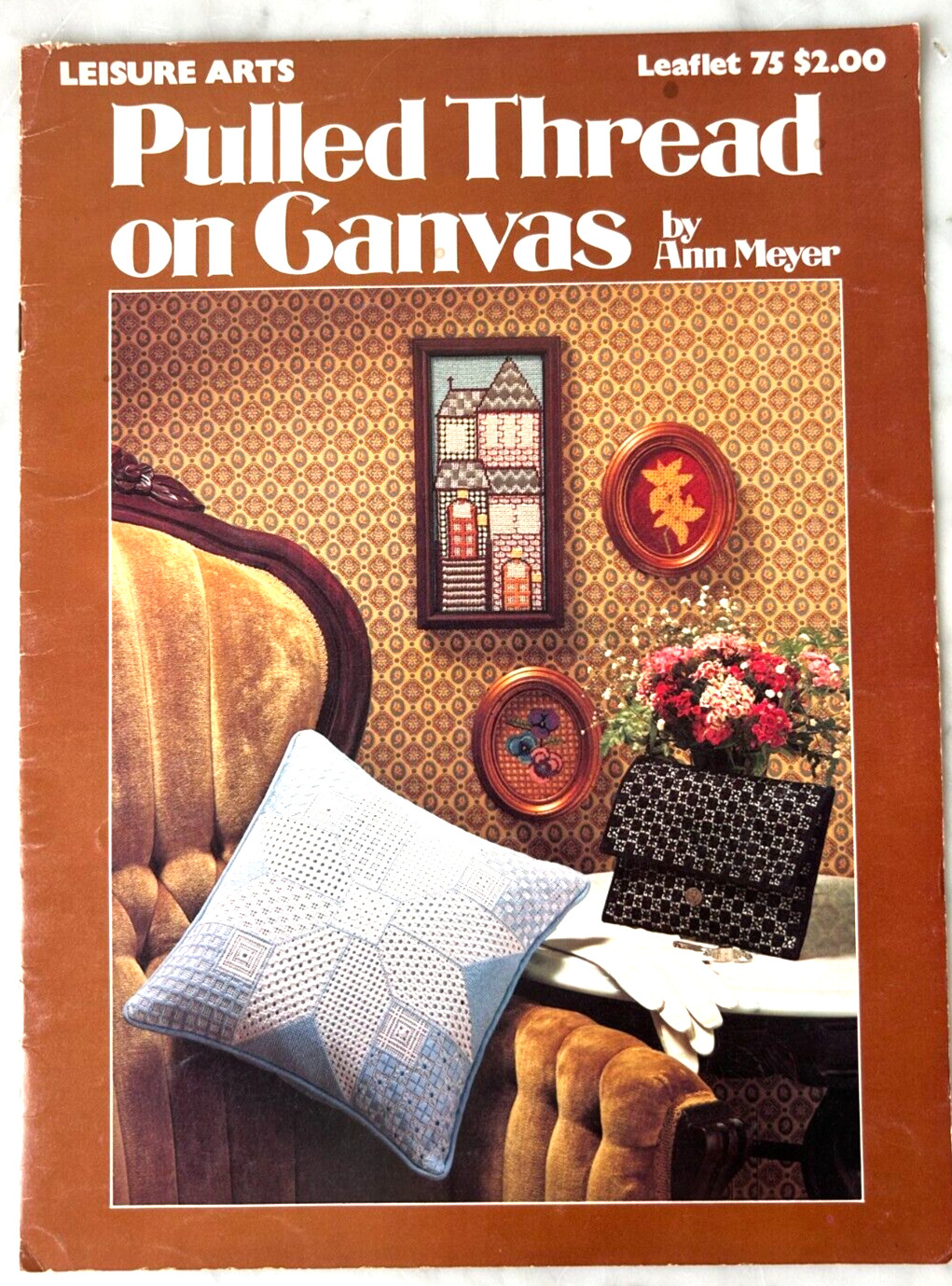Pulled Thread on Canvas Needlepoint Designs Vintage Leisure Arts Leaflet 1976