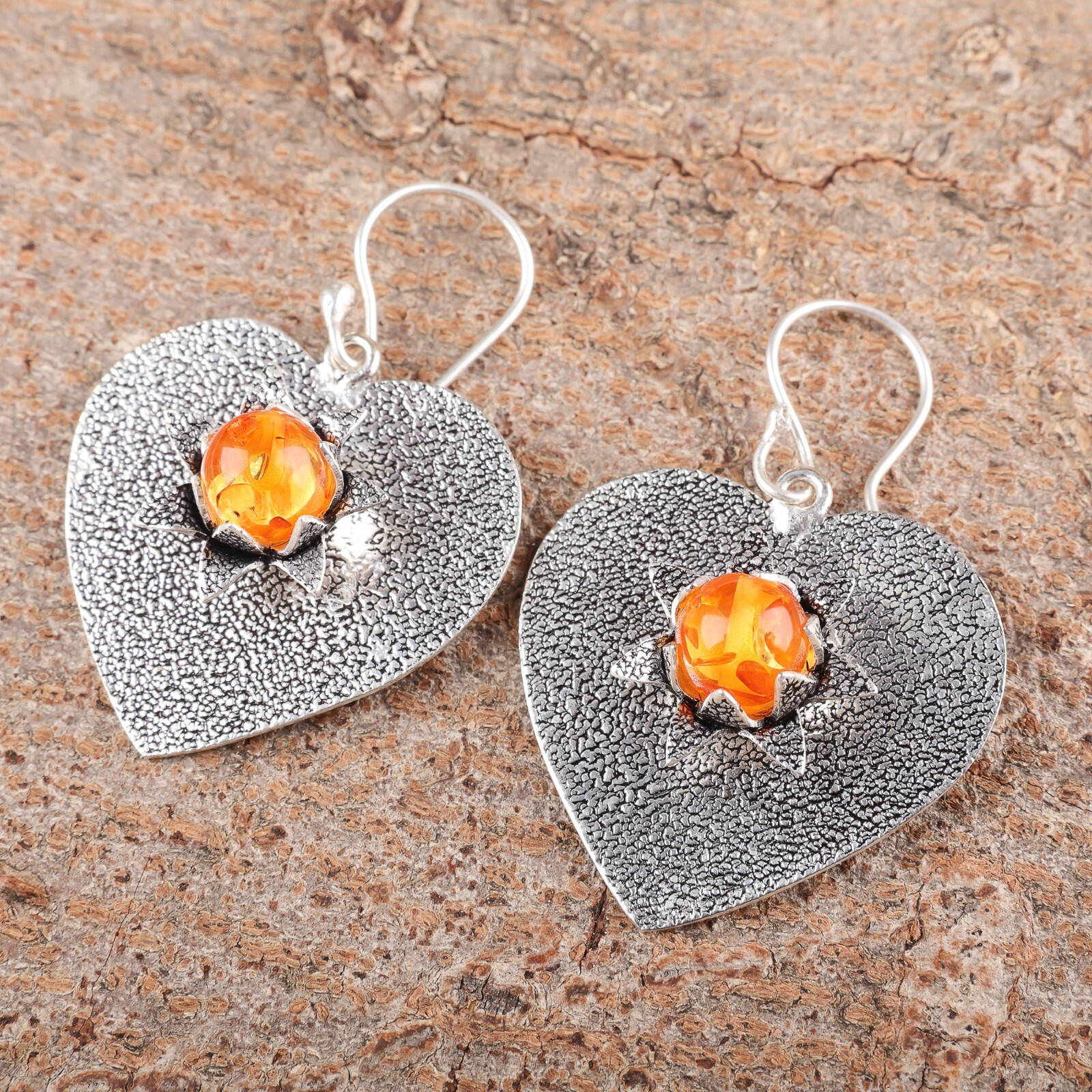 Natural Baltic Amber Gemstone Drop/Dangle Orange Earrings 925 Sterling Silver