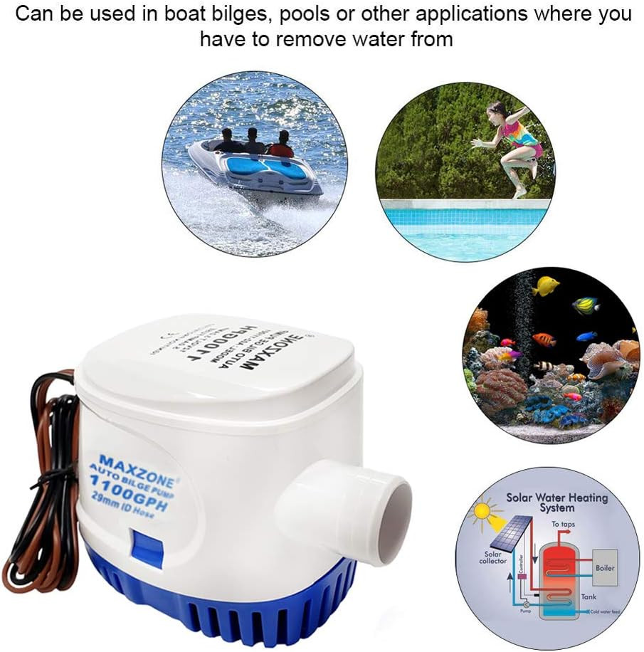 MAXZONE Automatic Submersible Boat Bilge Water Pump 12V 1100Gph Auto with Float