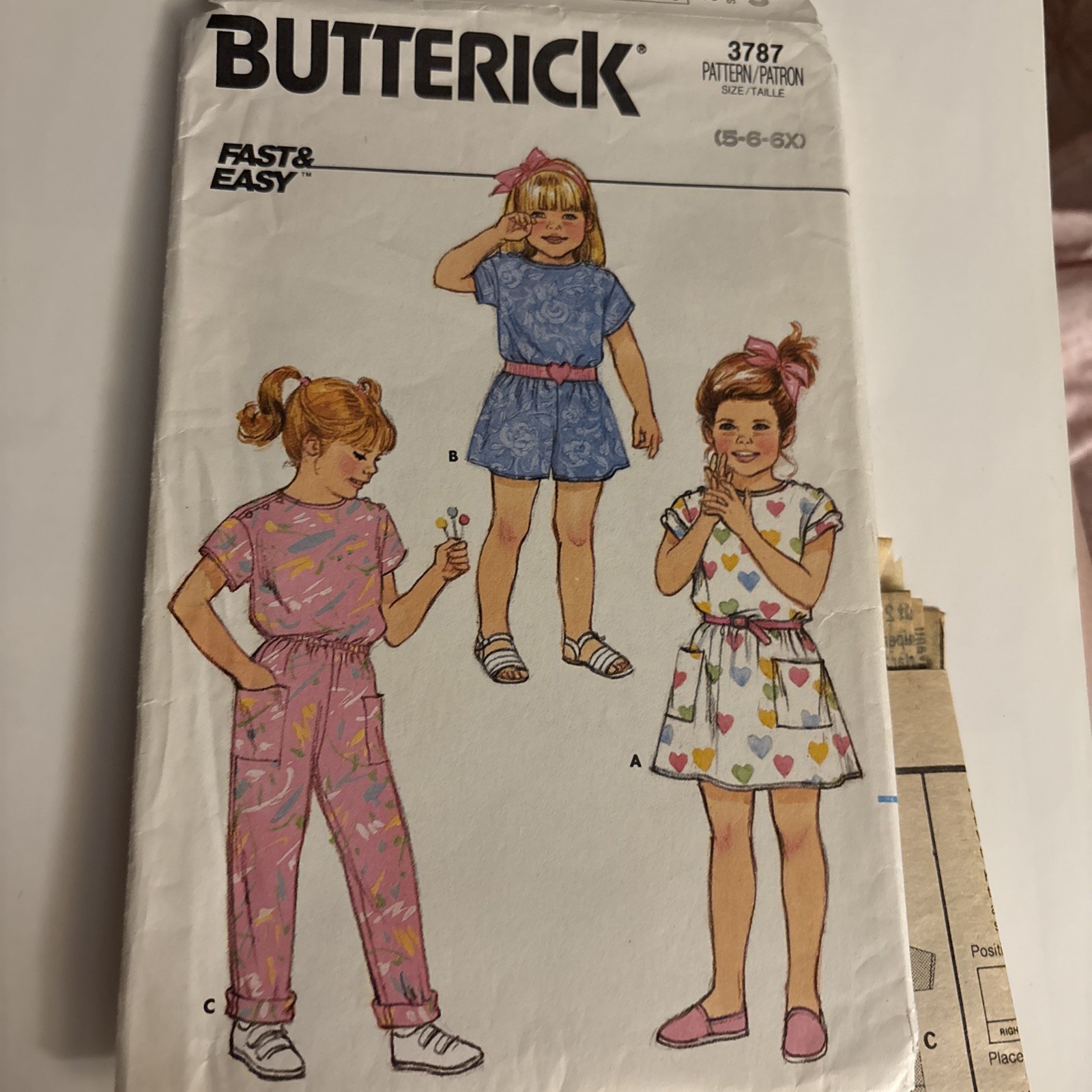 Butterick 3787 Sewing Pattern: Fast/Easy ROMPER/JUMPER/DRESS, Child 5-6-6x CUT