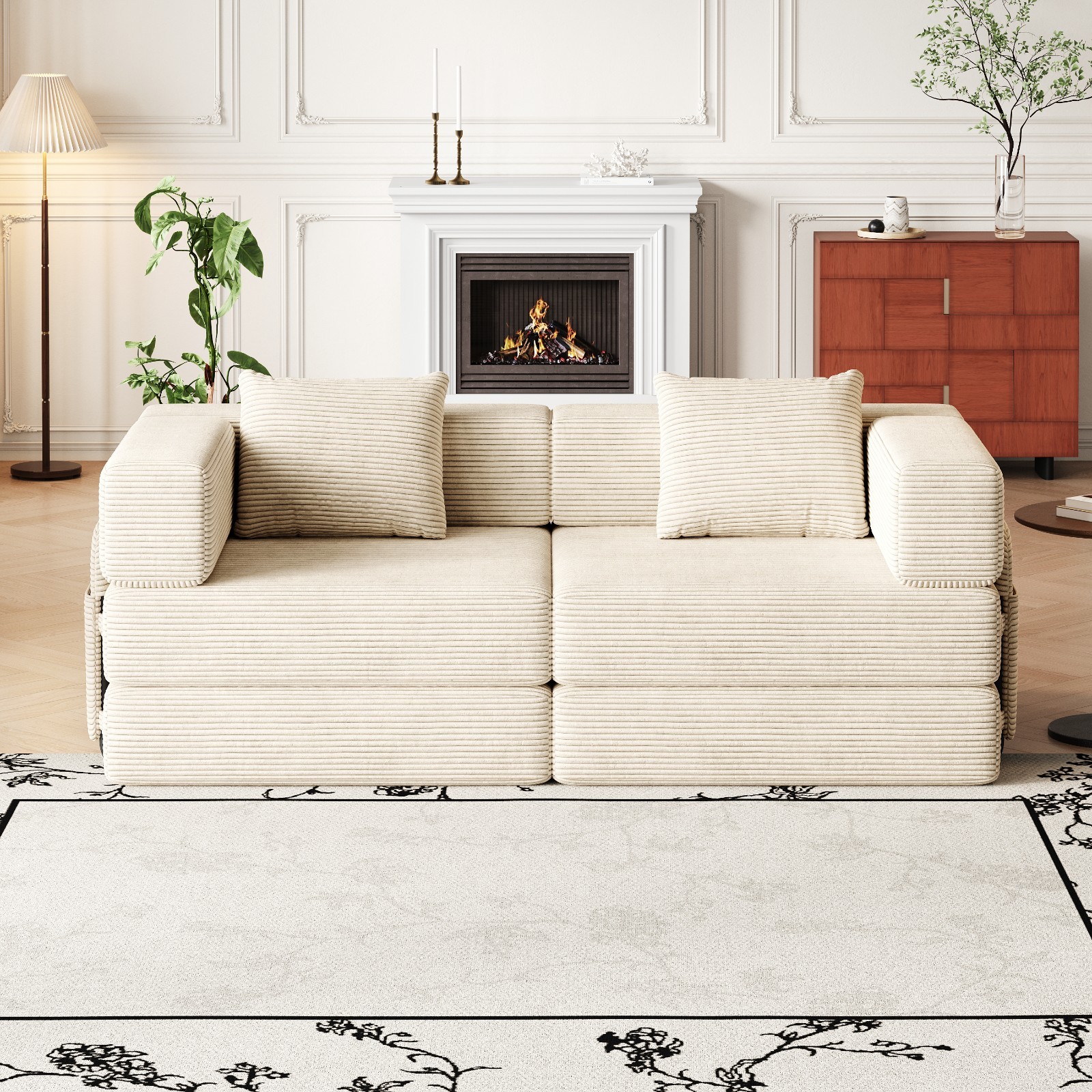 72in convertible sofa bed, corduroy fabric sofa comfortable folding sofa Beige