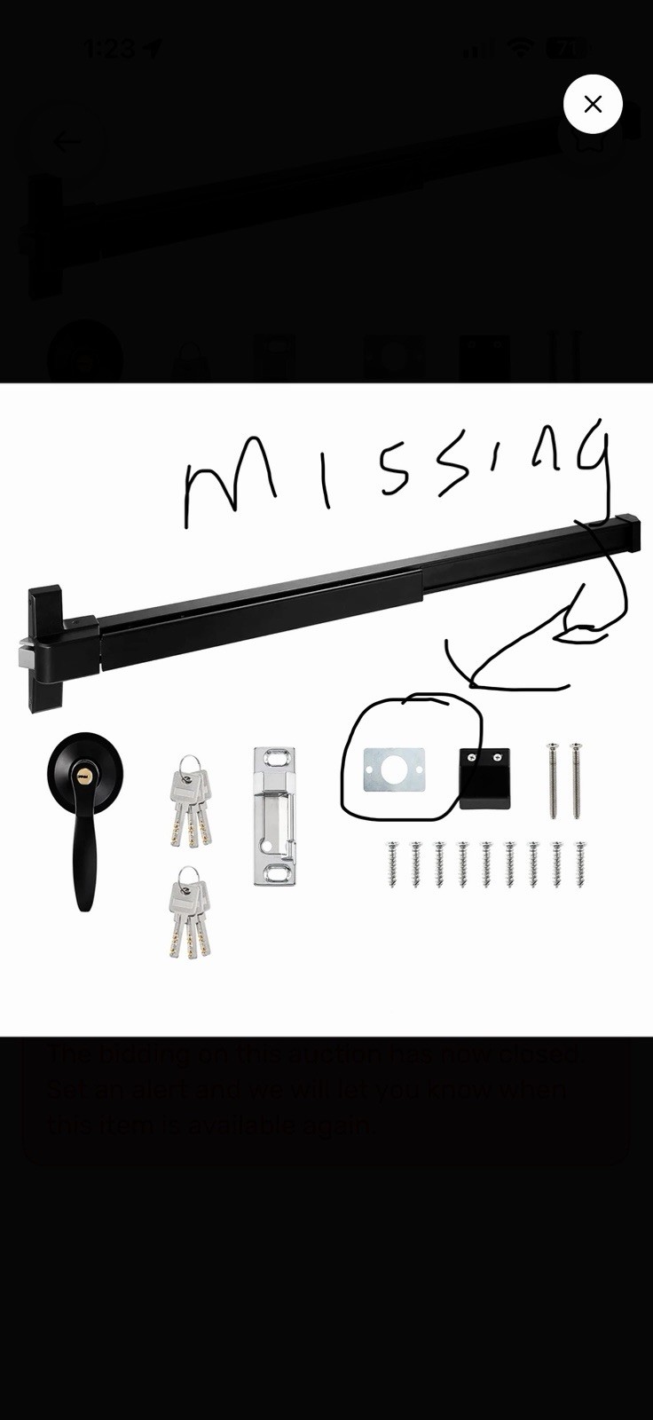 IRONWALLS Panic Bar Exit Device Commercial Door Black 41”-53” MISSING 1 Pc