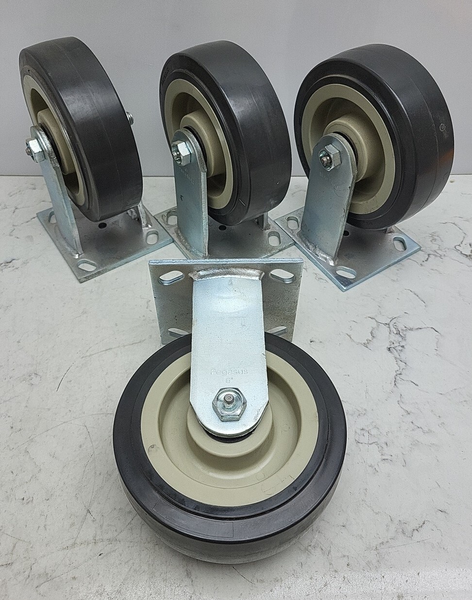 4 Pack Pegasus Standard Plate Rigid Caster 6" Wheel Dia x 2" Width 7 1/2" OAH