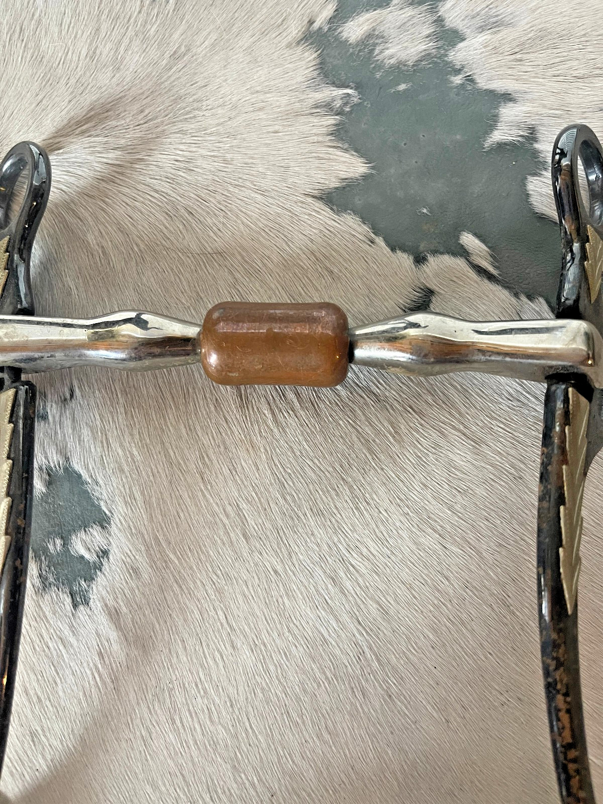Long Shank Snaffle Bit Five and a half in Mouth Copper Roller chain Black Silver