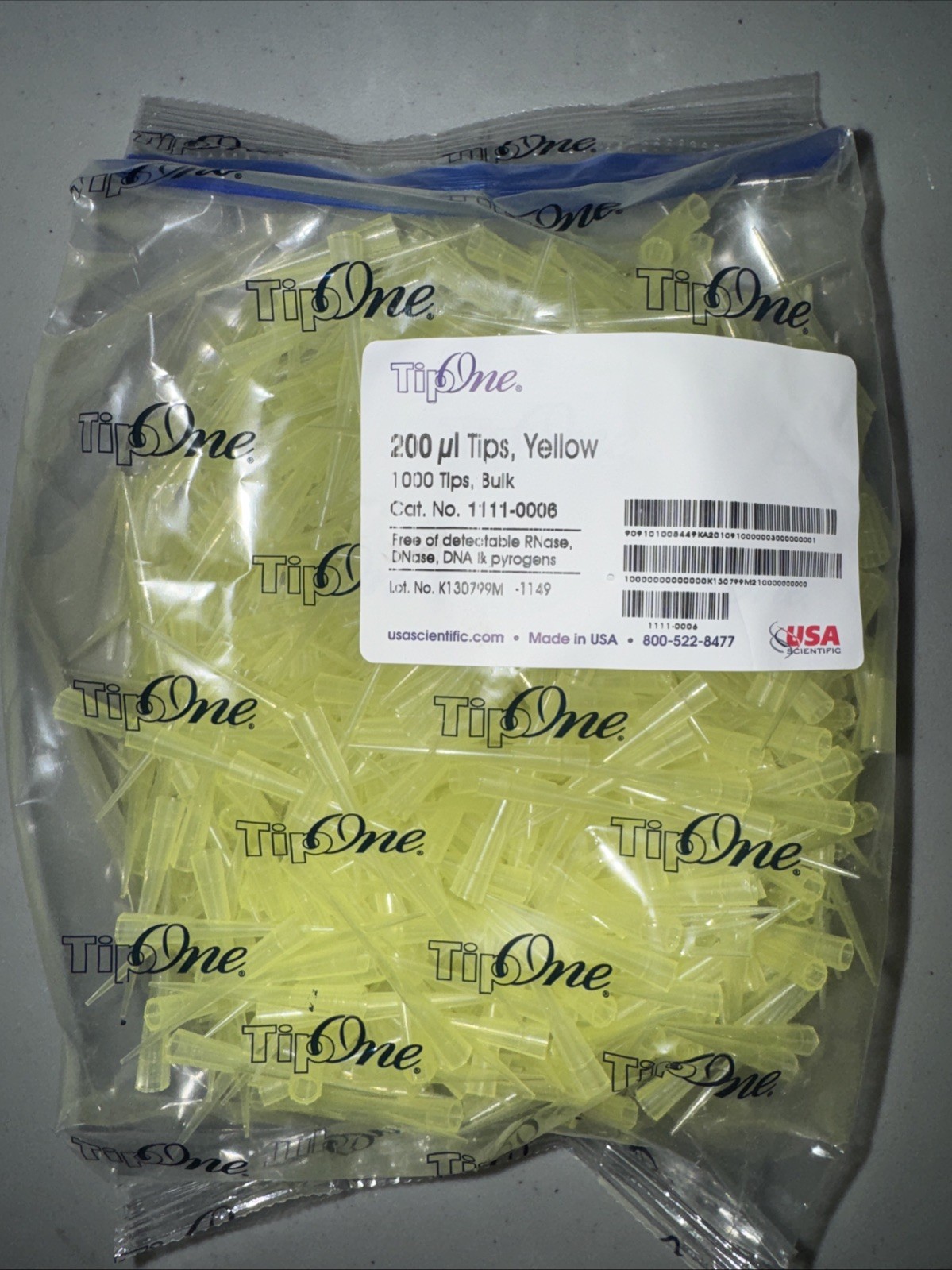 [New, Sealed] 200uL TipOne Clear/Yellow Pipette Tips (1000ct/bag) - $40 Retail