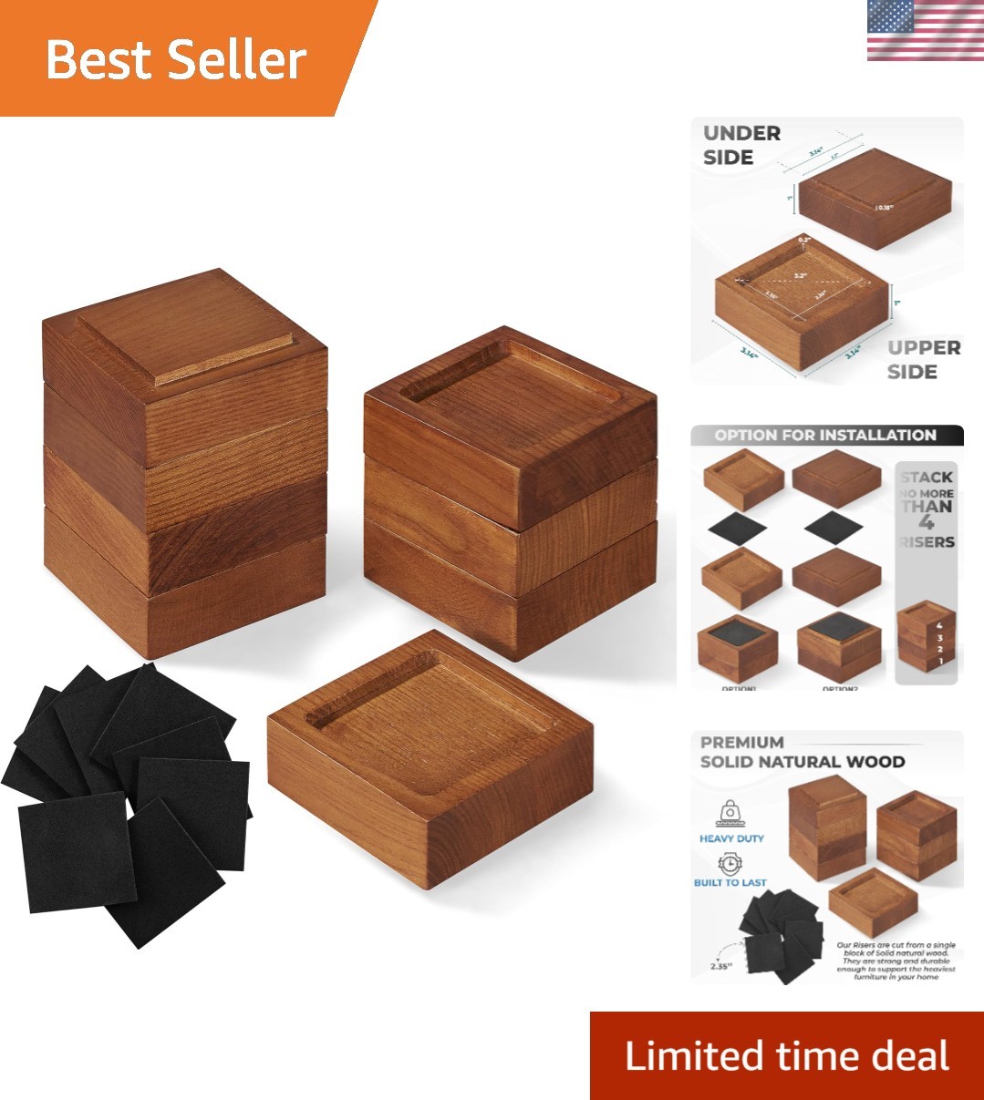 Bed Risers, Furniture Risers Set of 8-Height 1" Can be Adjusted to 2'' 3''or ...
