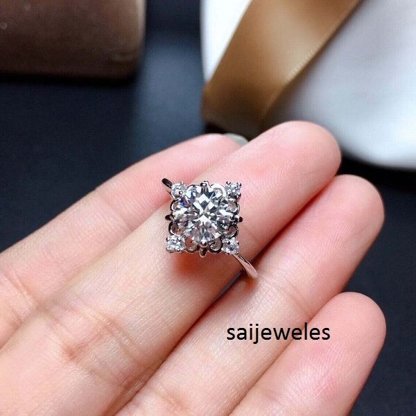 Lab-Created Flower Engagement Ring 2.28CT Round Cut Diamond 14K White Gold Over