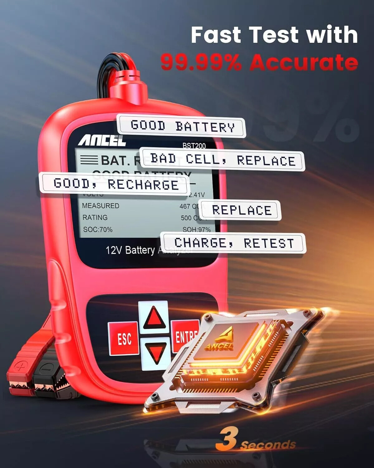 ANCEL BST200 Car Battery Tester Bad Cell Load Test Tool Digital Analyzer Tester