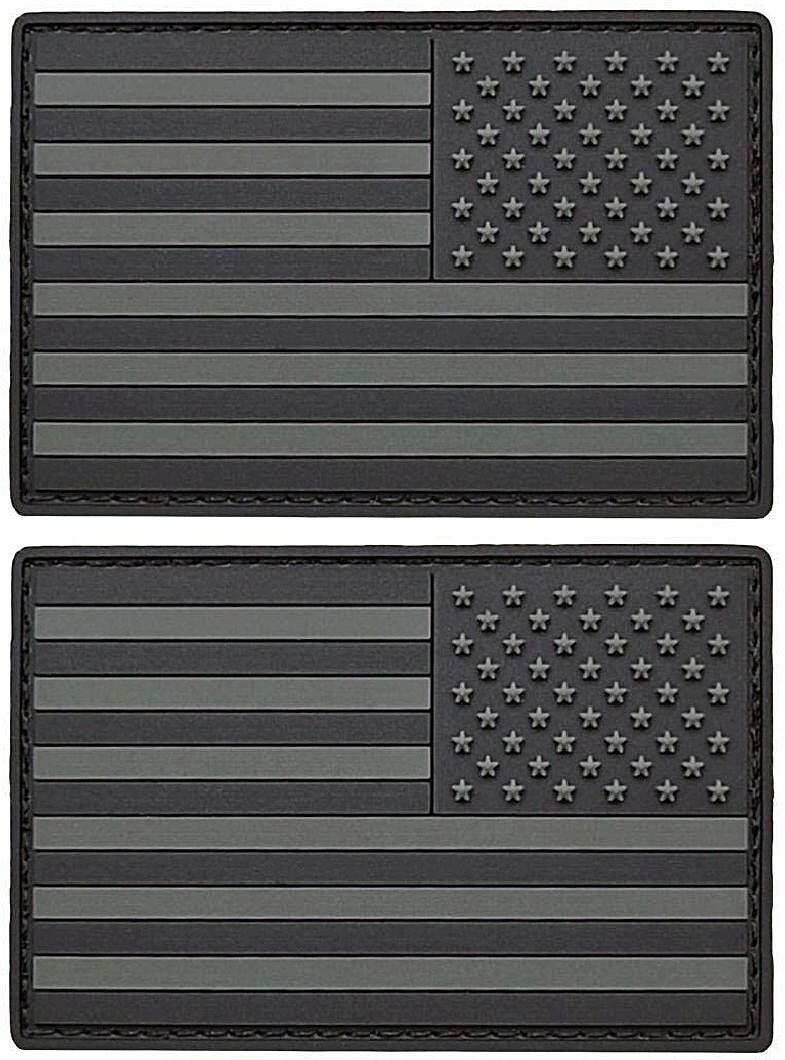 Reversed USA American Flag PVC Rubber Patch  || 2PC  3"x2" PVC HOOK BACK
