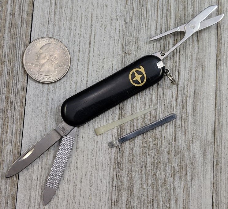 Folding Knife Black Manual 5-Tool Utility - Tweezer, Scissor, File, Pick, Blade