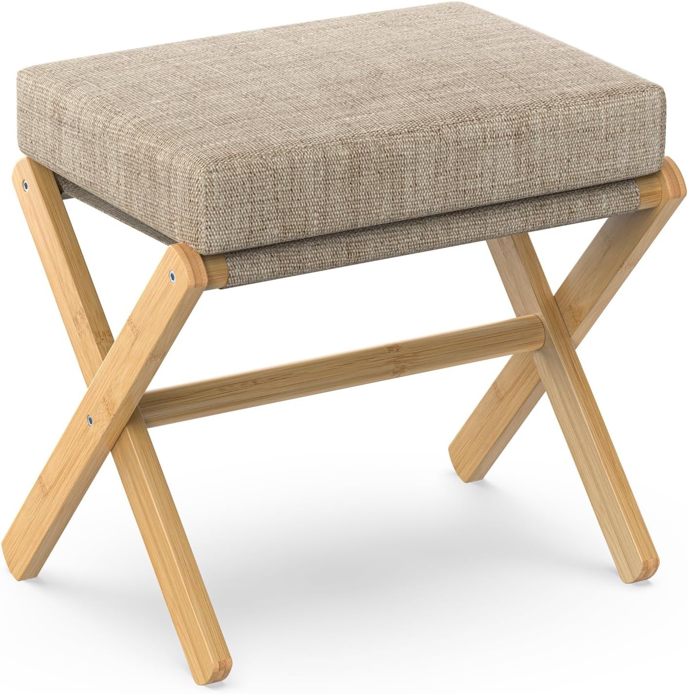 Foldable Foot Stool Ottoman Modern Foot Rest W/ Bamboo X Legs & Thick Foam