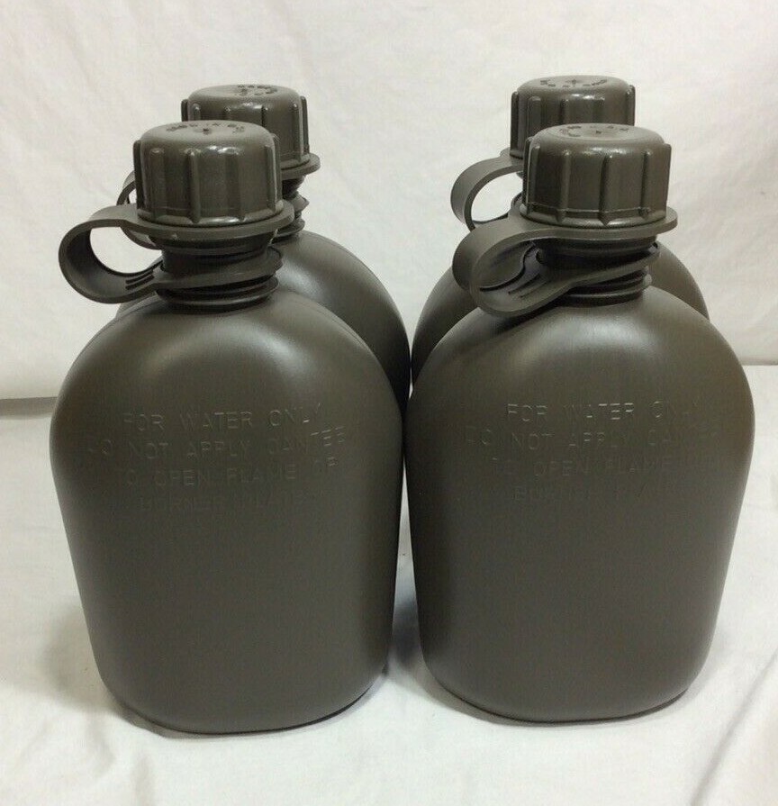 NEW, US 1 QUART PLASTIC CANTEEN, OD GREEN, 4 PACK