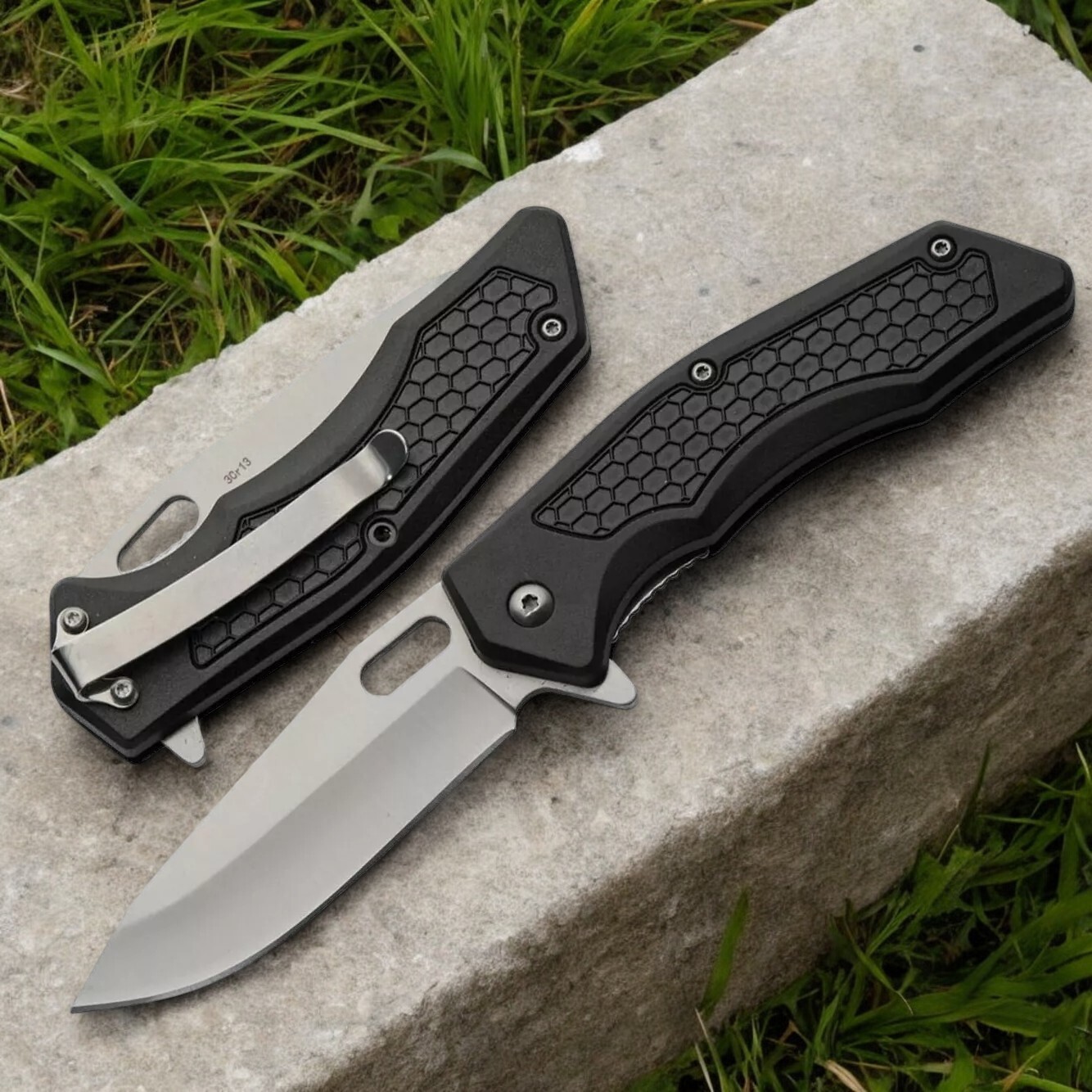 Pocket Knife Compact Spring-Assist 3.25" Blade ABS Handle Satin Finish Clip