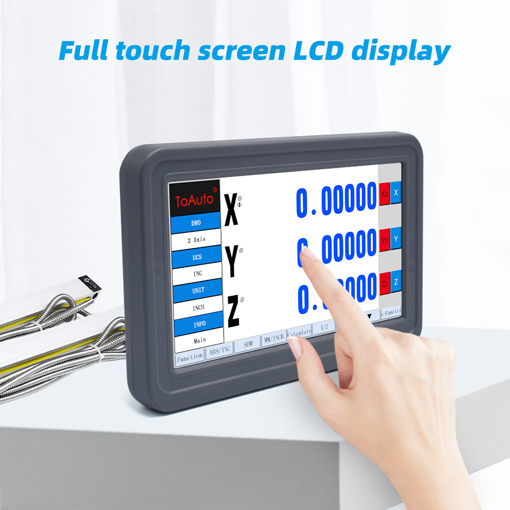 TOAUTO 2/3 Axis LCD Touch Screen DRO Digital Readout 5um TTL Linear Glass Scale