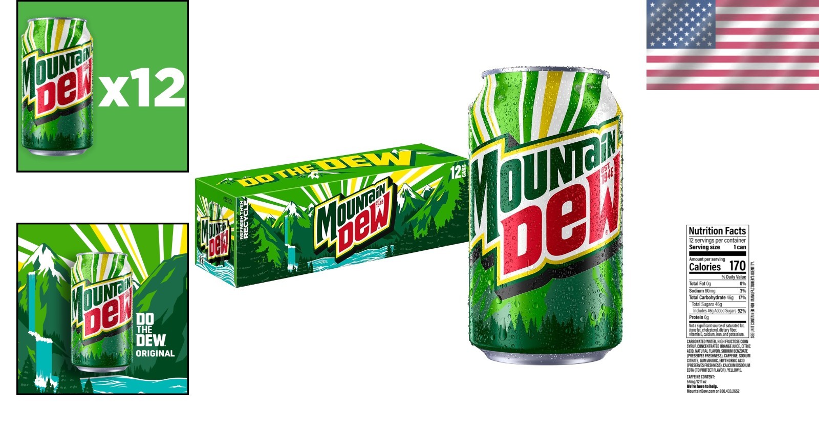 Pack of 12 MTN DEW 12 Fl Oz Cans - Ultimate Refreshment for Parties