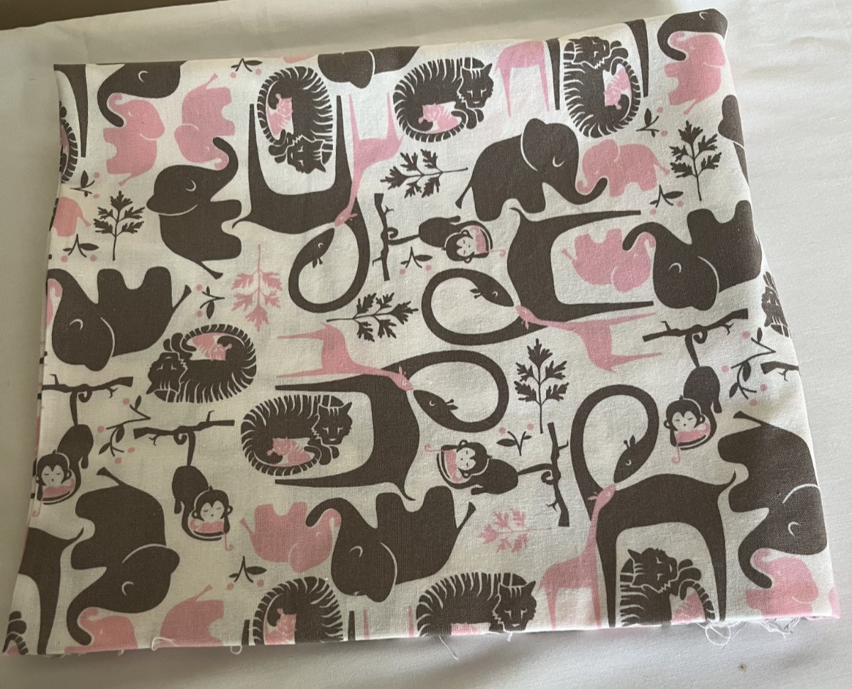 Pink & brown Baby Jungle Animals Fabric 1 yd for sewing, quilting, crafts [O]