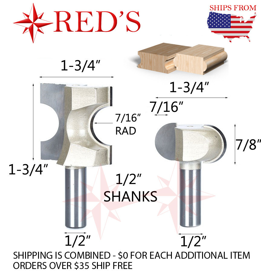 Tideway Pro LC17011408 7/8" WIDE 7/16" RAD Canoe Bead+Cove 1/2" shank router bit