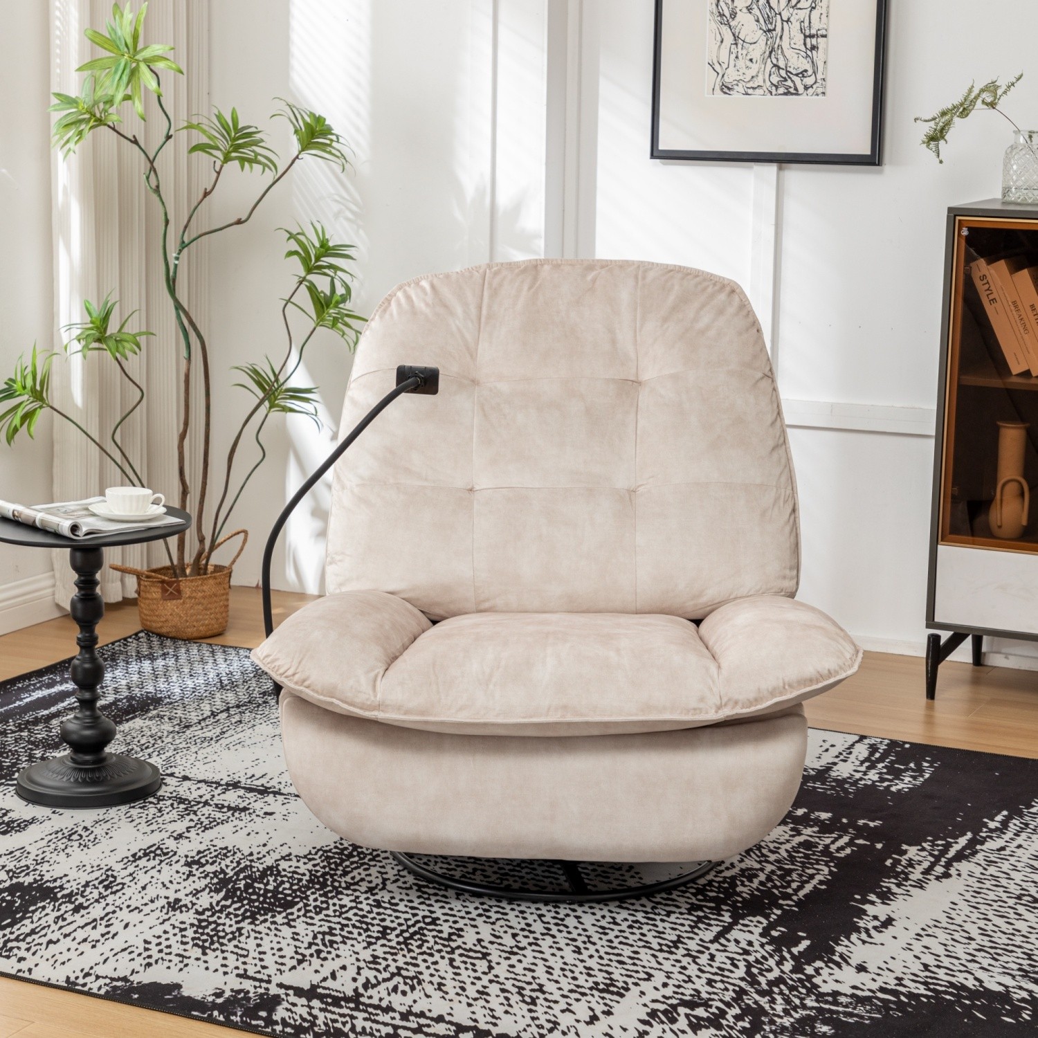 Recliner Chair with Swivel & Glide Velvet Upholstered Lounge Rocker w/ Footrest