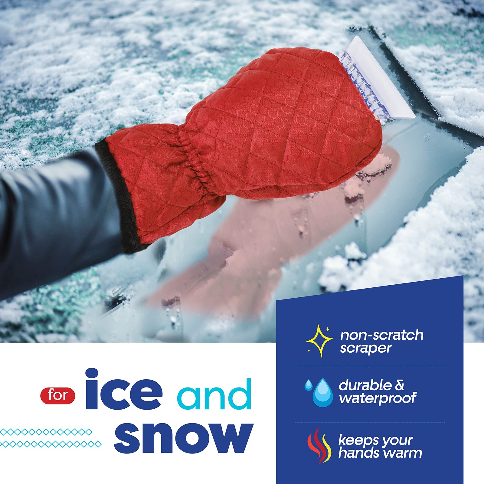 Ice Scraper with Glove Windshield Tool for Fast Ice & Snow Removal