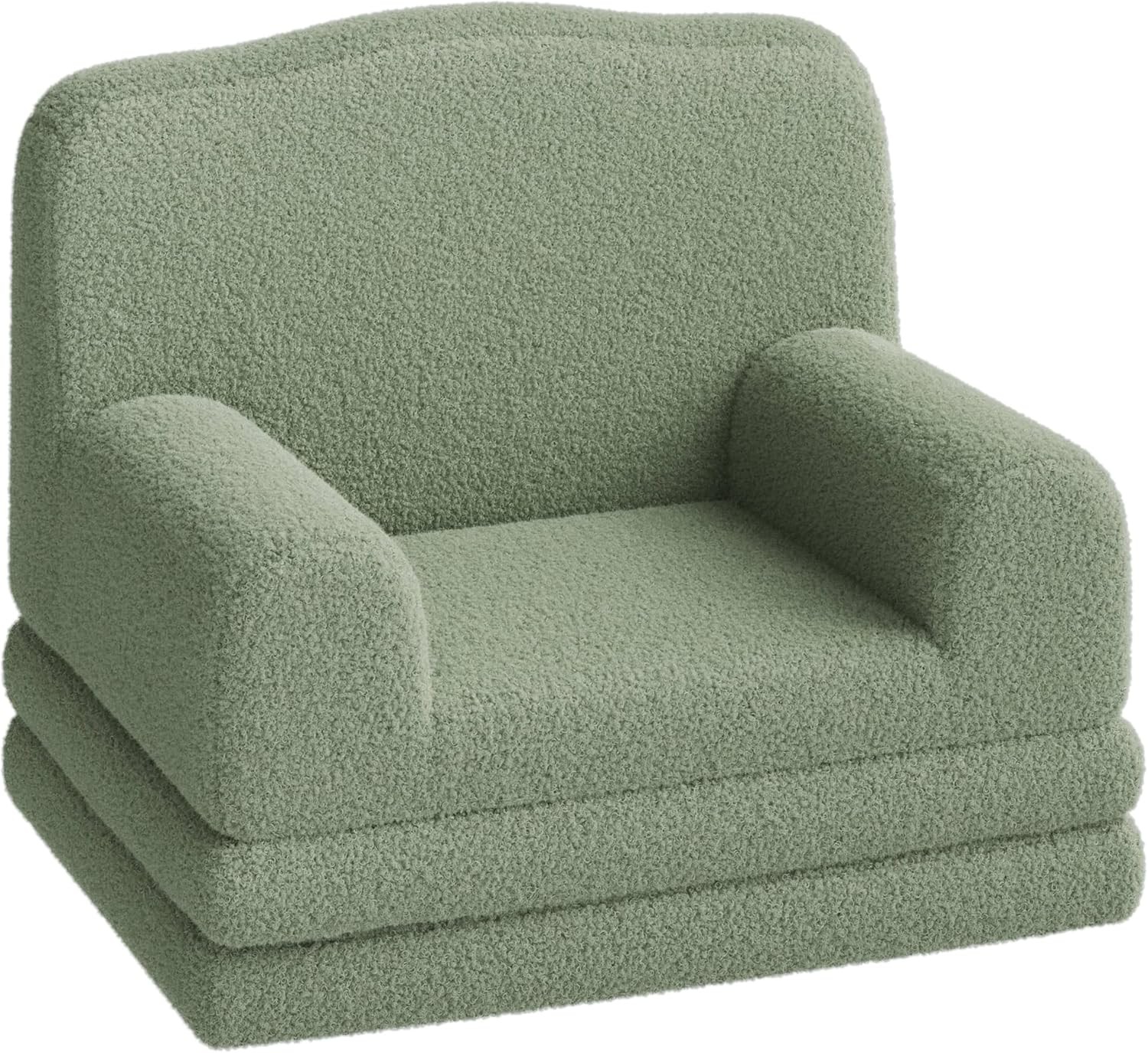 Kids Fold Out Convertible Sofa Bed, Washable Sherpa Cover, Crown Wave Design