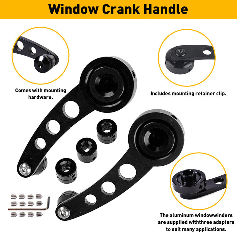 2Pcs Billet Black Aluminum Manual Car SUV Window Door Winder Glass Handle Crank