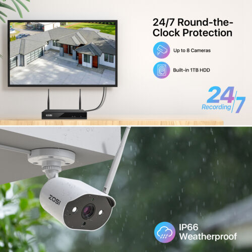 ZOSI 8CH 3MP 2K Wireless Security Camera System Night Vision AI Human Detection