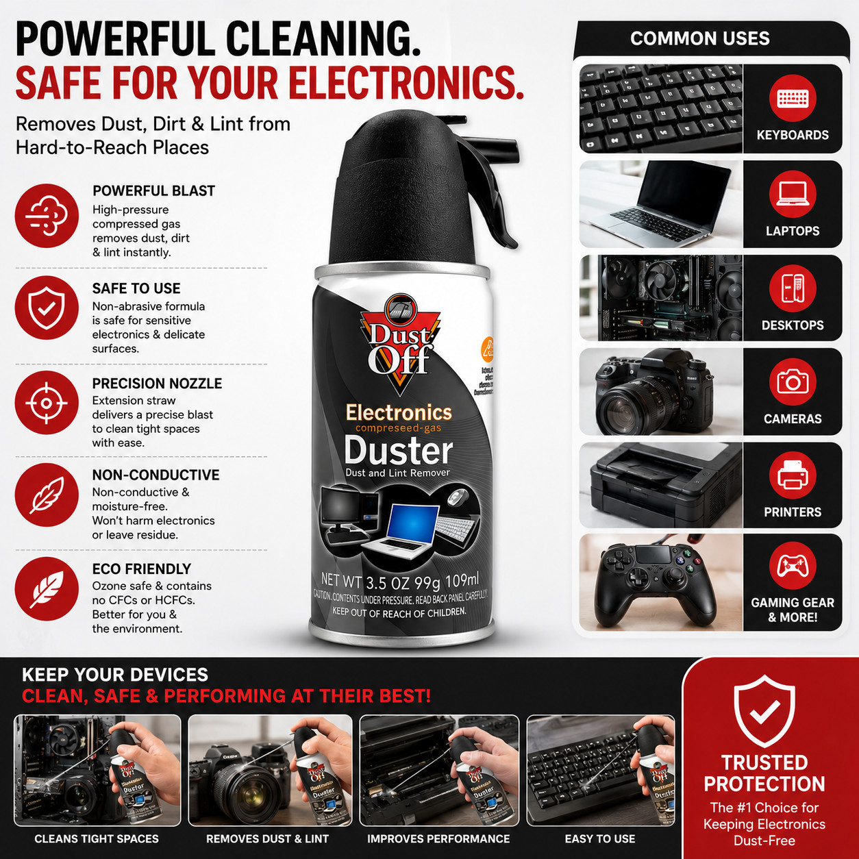 3 Pack Falcon Dust-Off Air Duster Compressed Gas Cleaner for Electronics