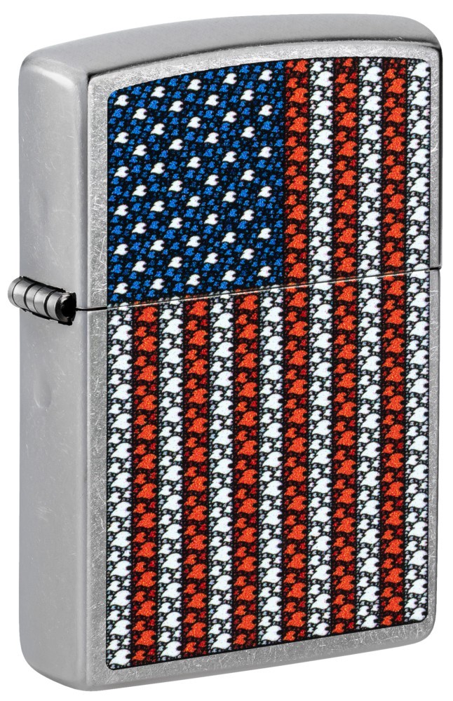 Zippo Flame Spangled Banner Design Street Chrome Windproof Pocket Lighter, 46844
