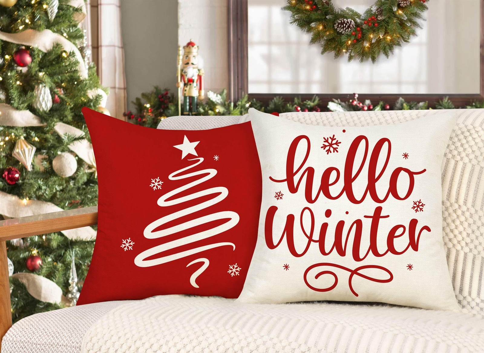 4TH Emotion Red Christmas Pillow Covers 18x18 Set 18" x (Pack of 4),