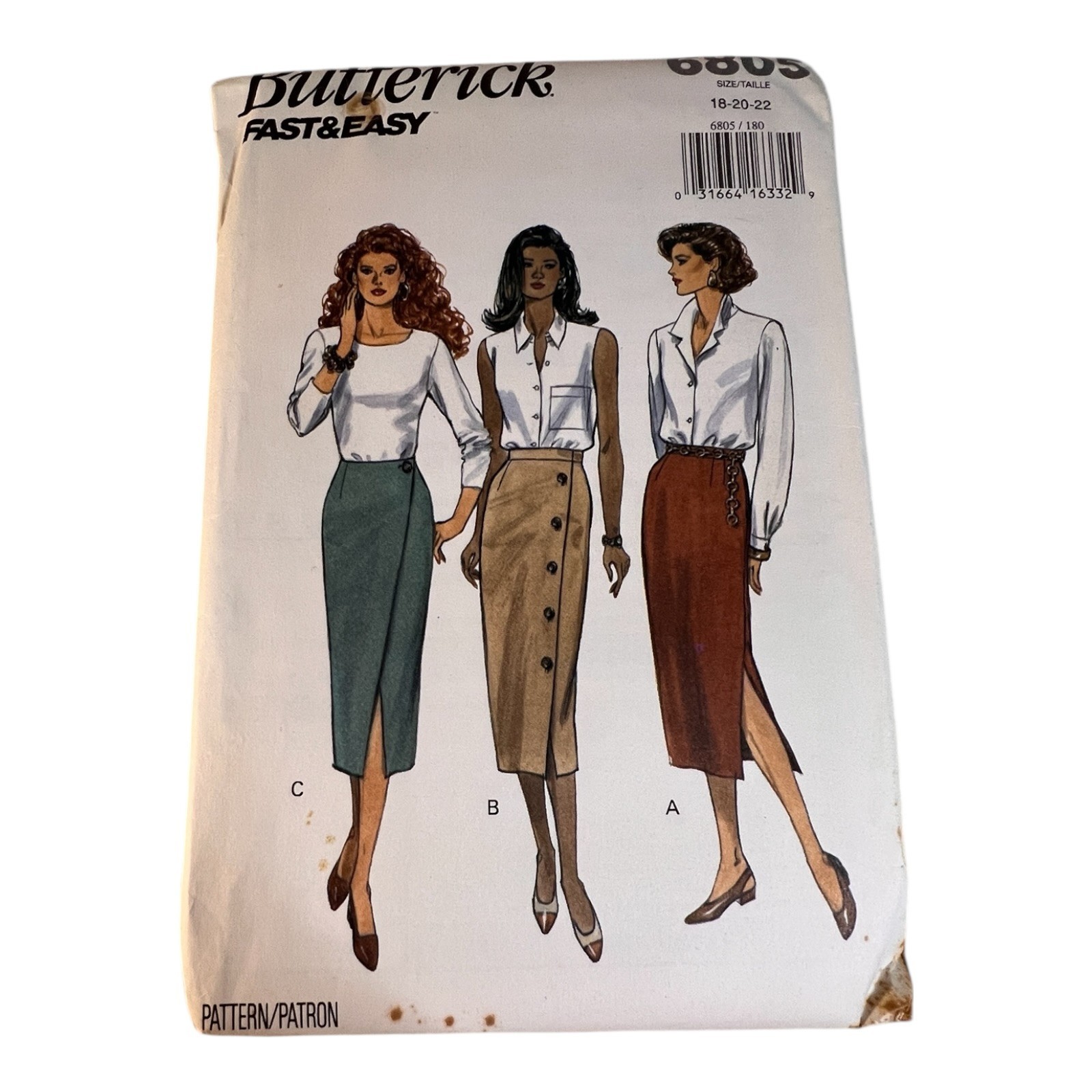 Butterick 6805 Sewing Pattern UNCUT Misses Skirt Size 18 20 22