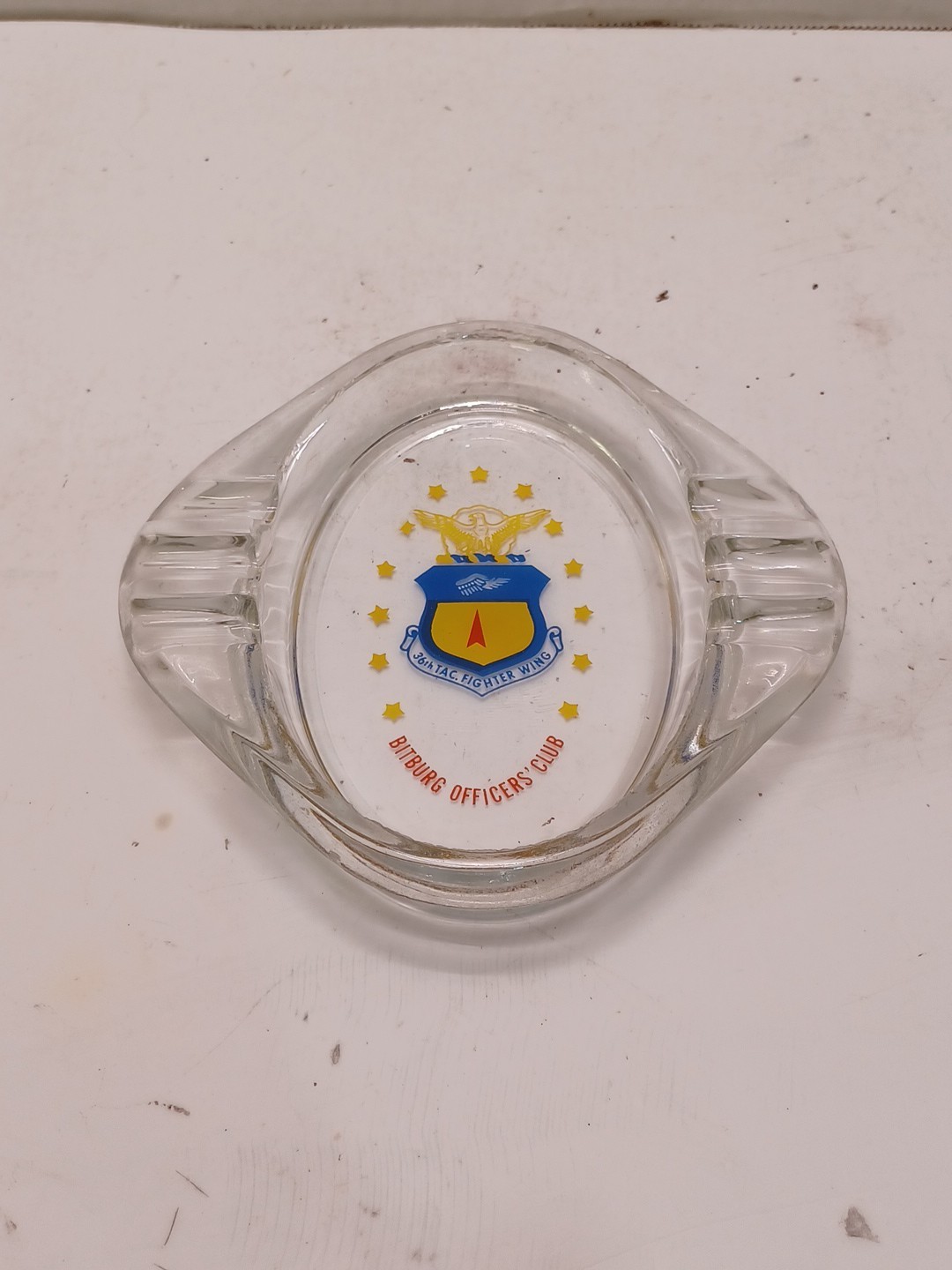 Vtg U.S.A.F.  Glass Ashtray Bitburg Officers Club 36th Tac. Fighter Wing 5.5"